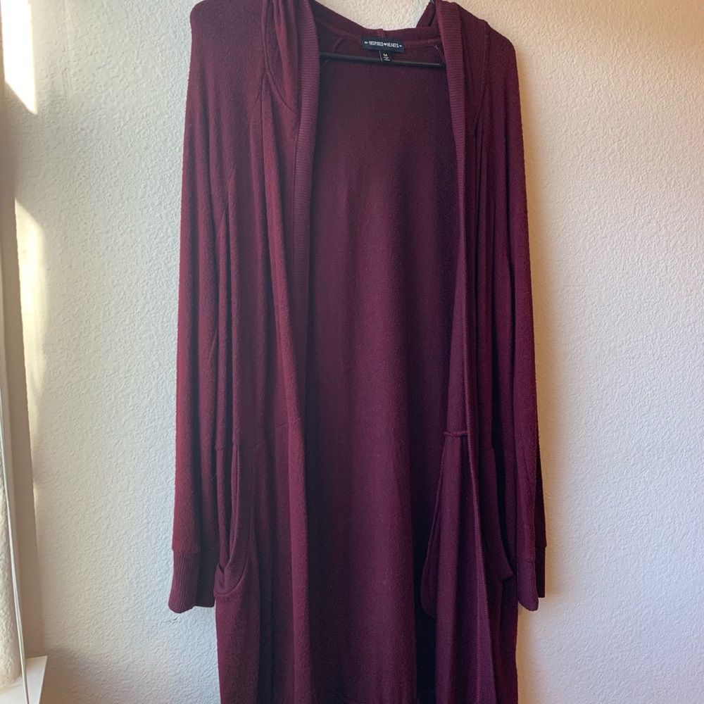 Burgundy hooded cardigan